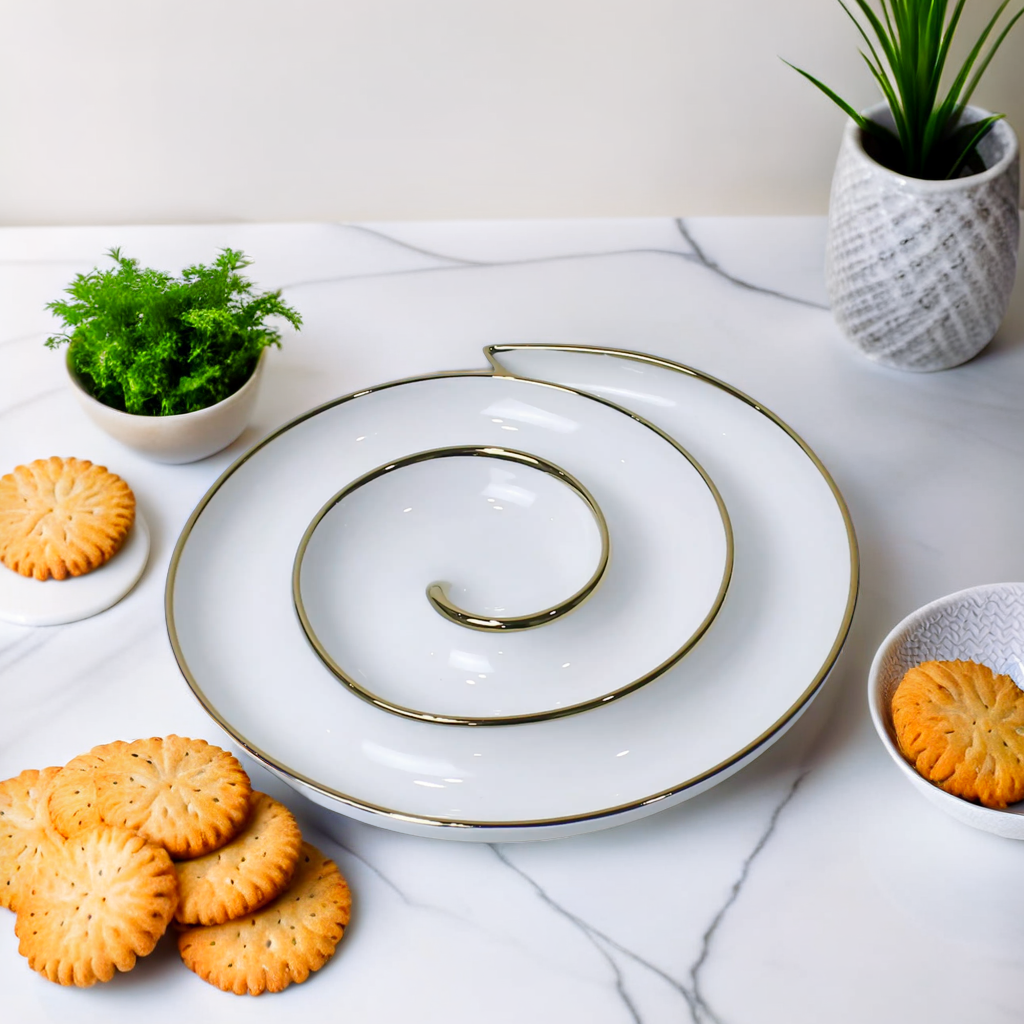 Premium Spiral Multi Section Ceramic Serving Platter