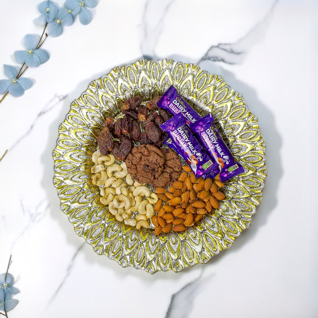 Golden Peacock Design Glass Decoration Plate - 13 inches