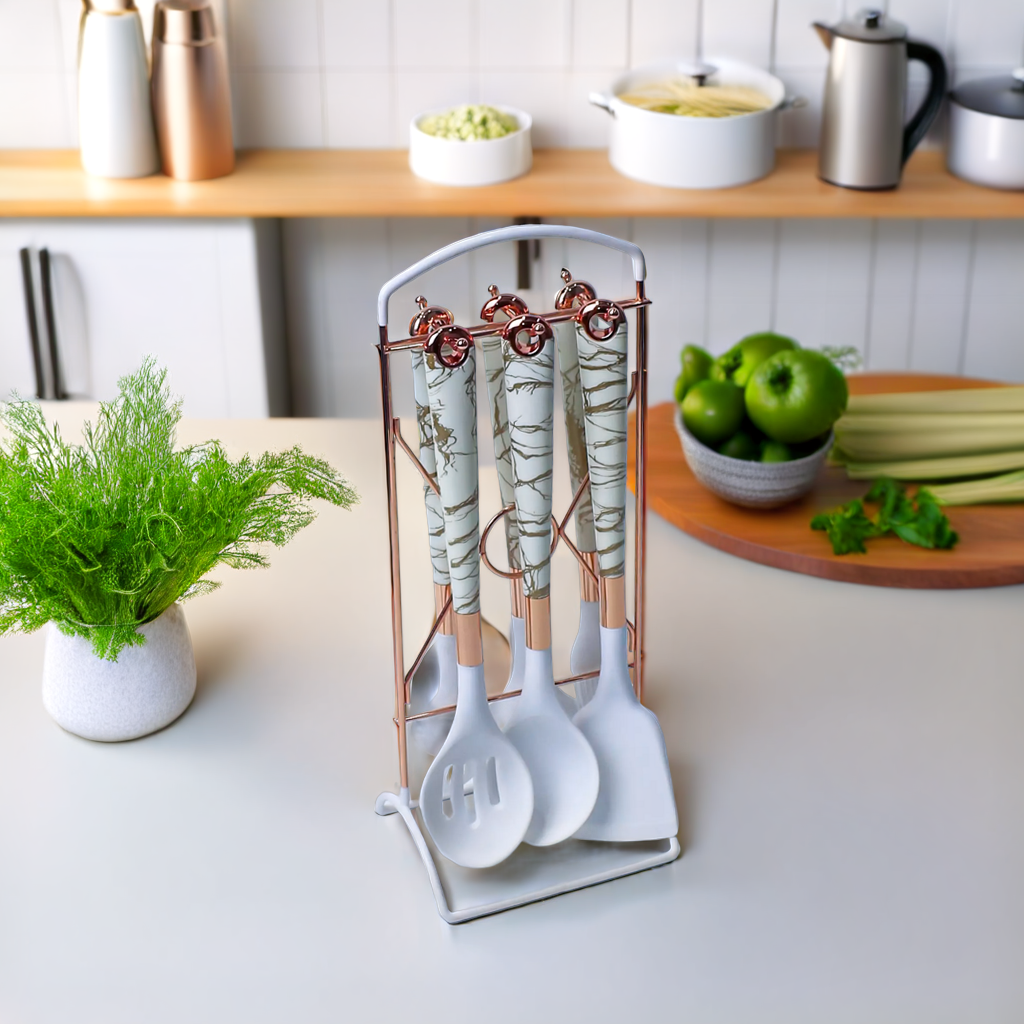 Premium Black/White Silicone Kitchen Utensil Set - 7 Pieces