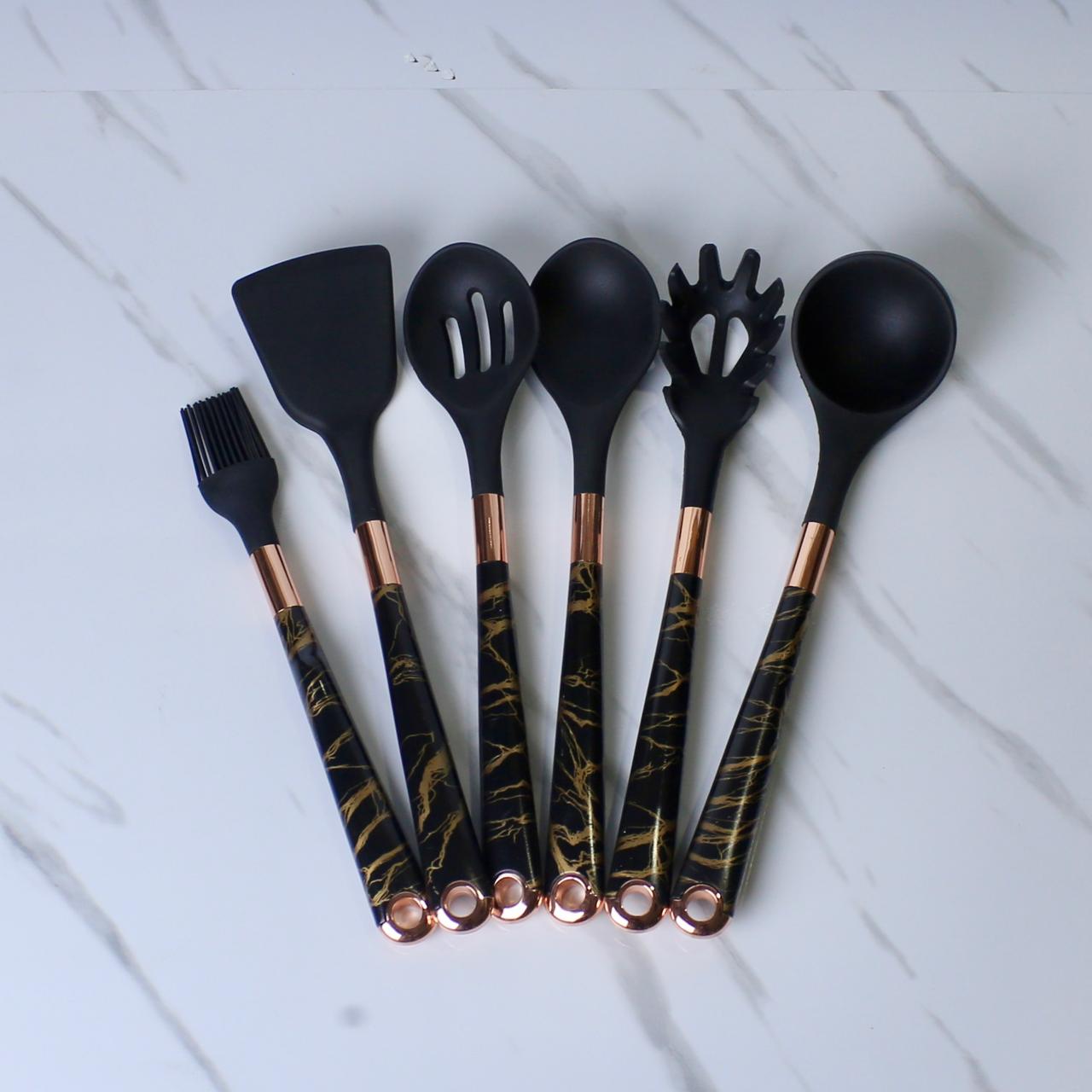 Premium Black/White Silicone Kitchen Utensil Set - 7 Pieces