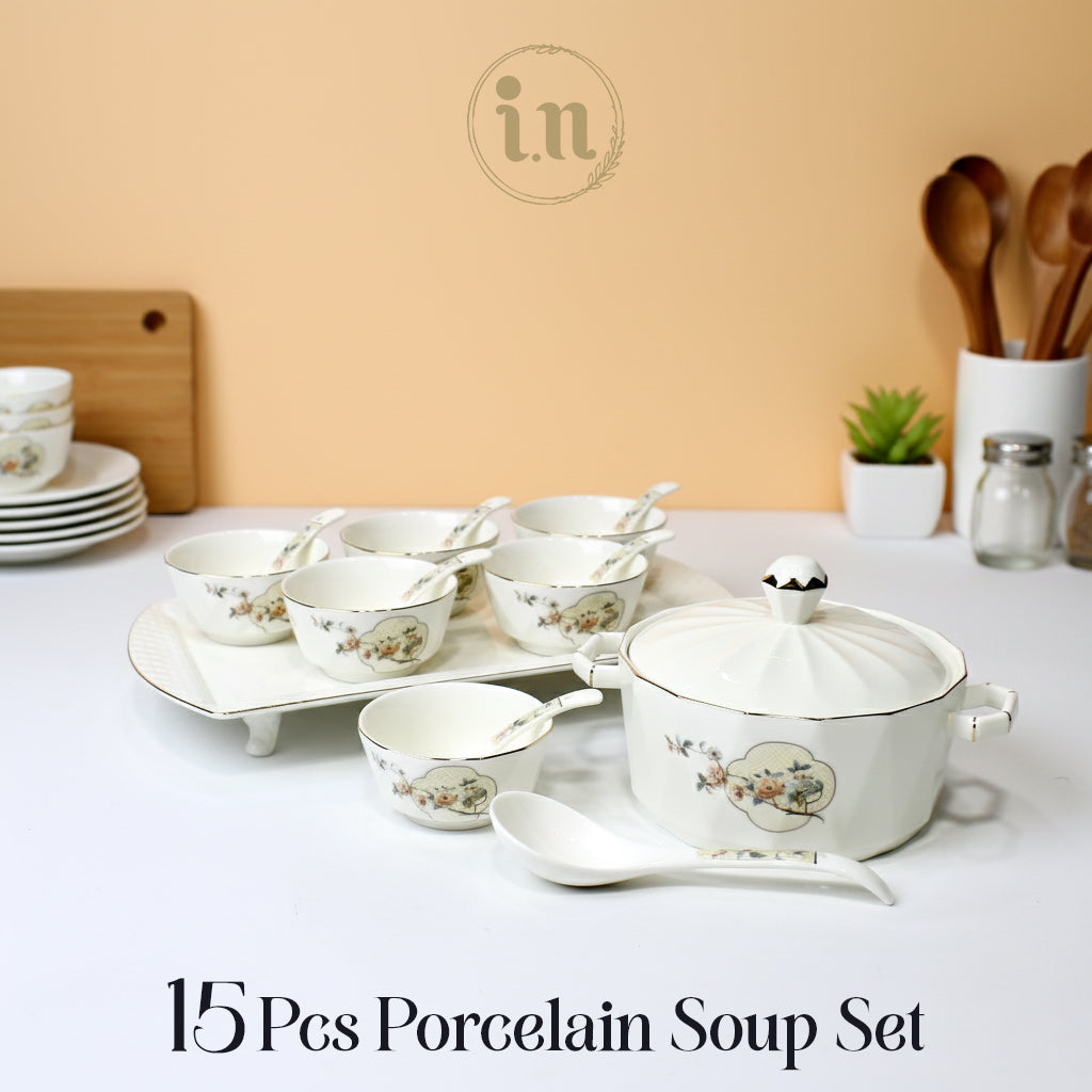15-Piece Marble Floral Soup Set