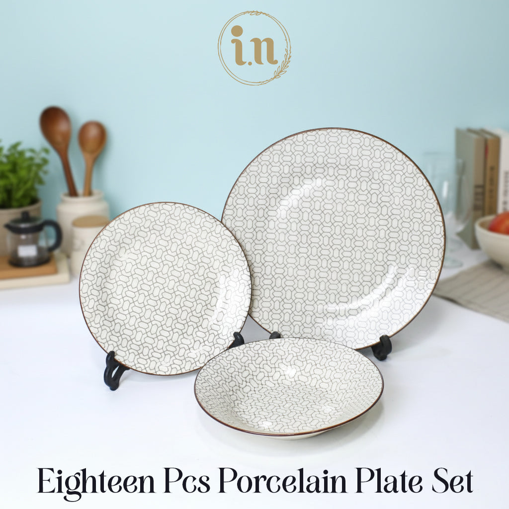 18 Pcs Minimal Beige Porcelain Plate Set