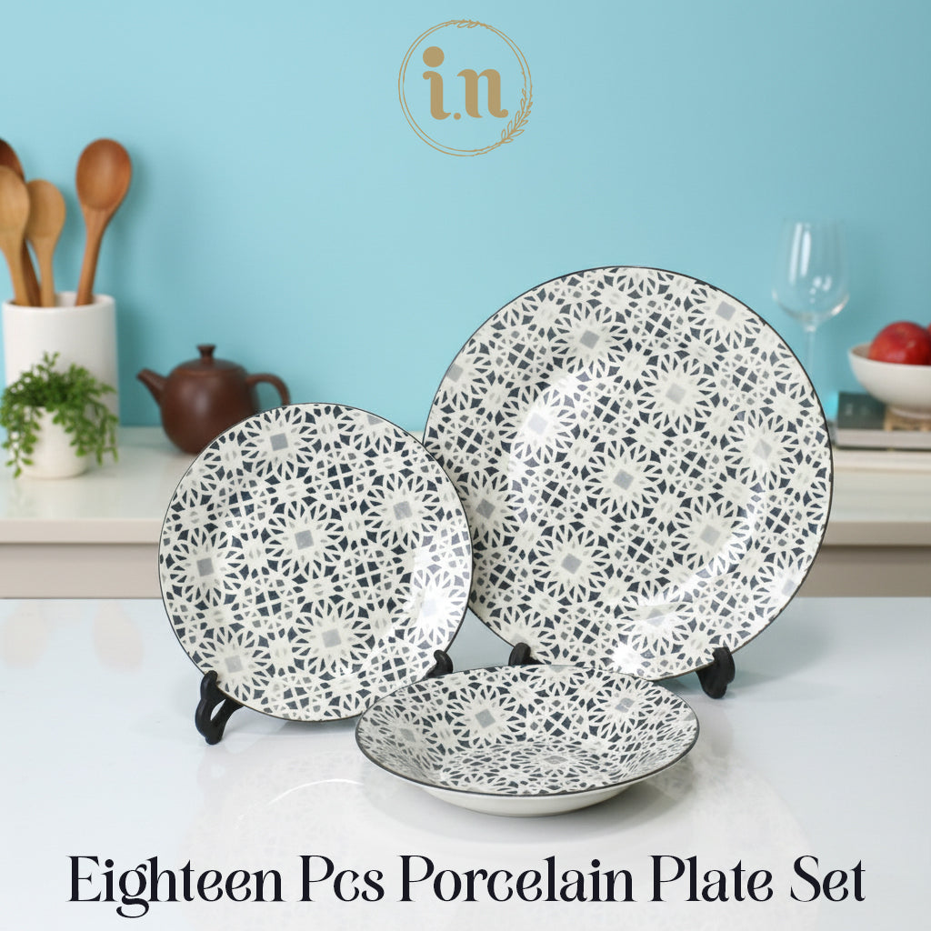 18 Pcs Geometric Porcelain Dinner Plate Set
