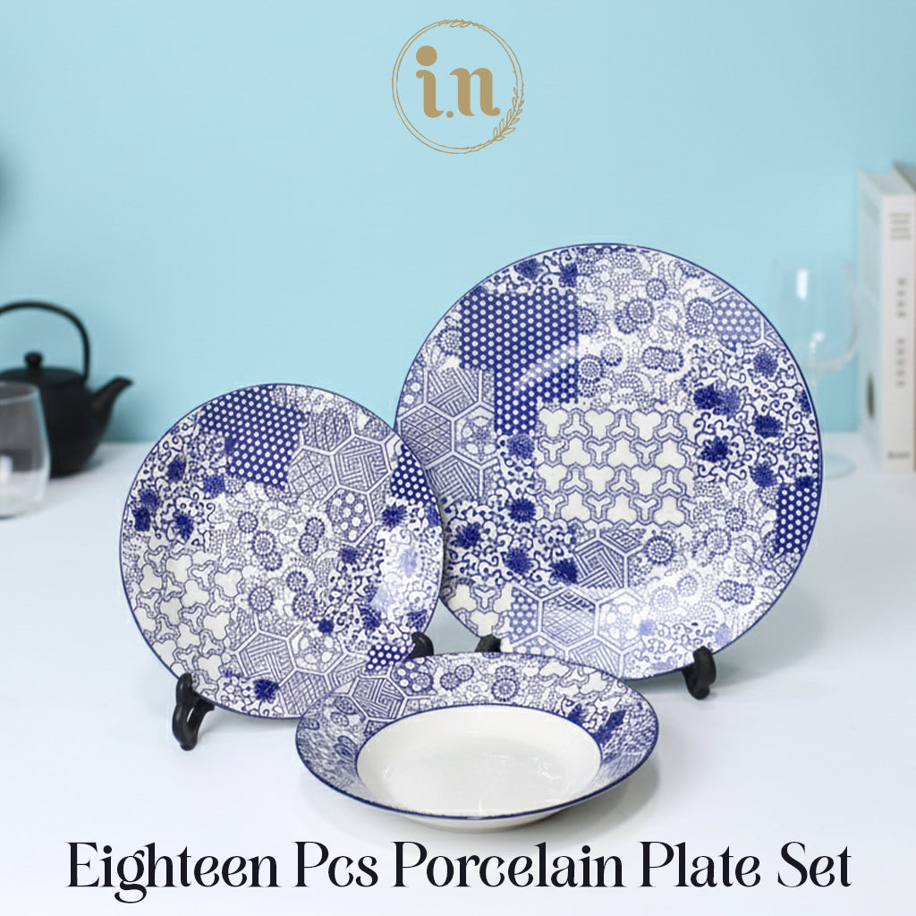 18 Pcs Blue & White Patchwork Porcelain Plate Set