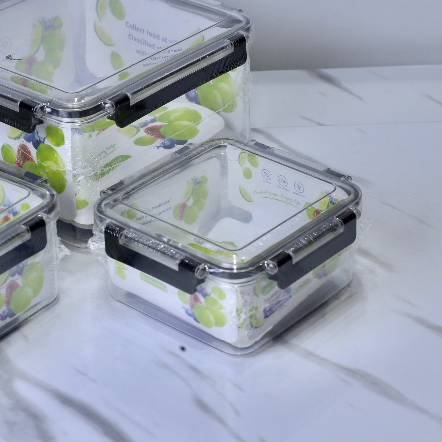 Air Tight Square Plastic Storage Containers Set - 550ML, 1500ML, 3750ML