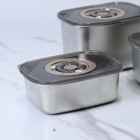 Silver Stainless Steel 304 Airtight Storage Containers (750ML, 1000ML, 1250ML)