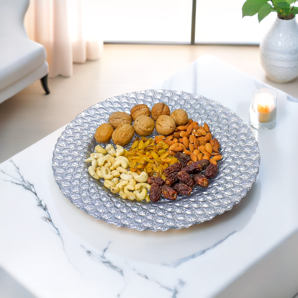 Silver Glass Charger Plate with Scallop Design-13 inches