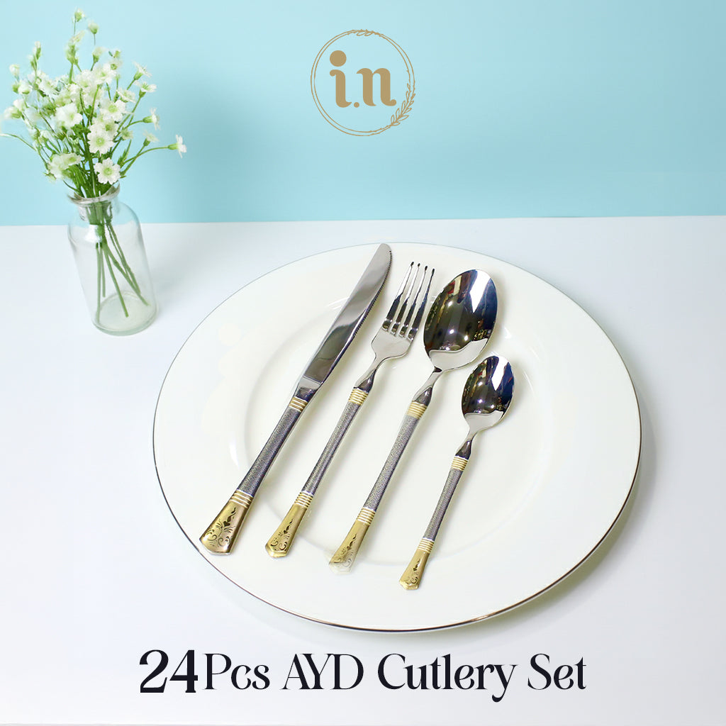 24 Pcs Gold & Silver Stainless Steel Cutlery Set