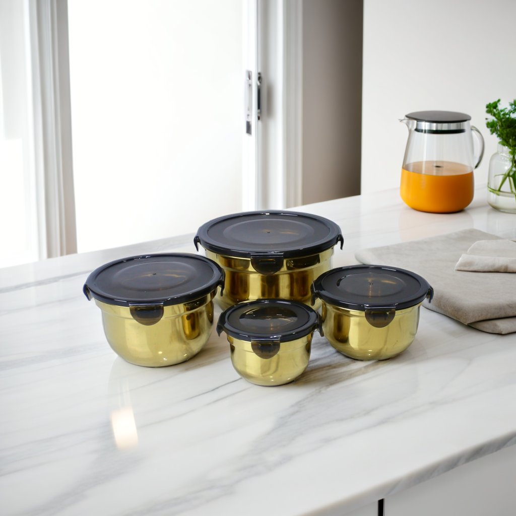 Premium Stainless Steel Food Storage Bowl Set with Airtight Lids - 4 Piece Set (10/13/15/18 CM)