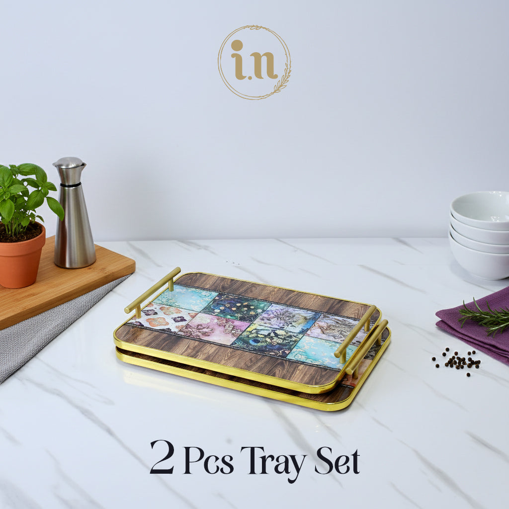 Elegant Wooden Serving Tray - Set of 2