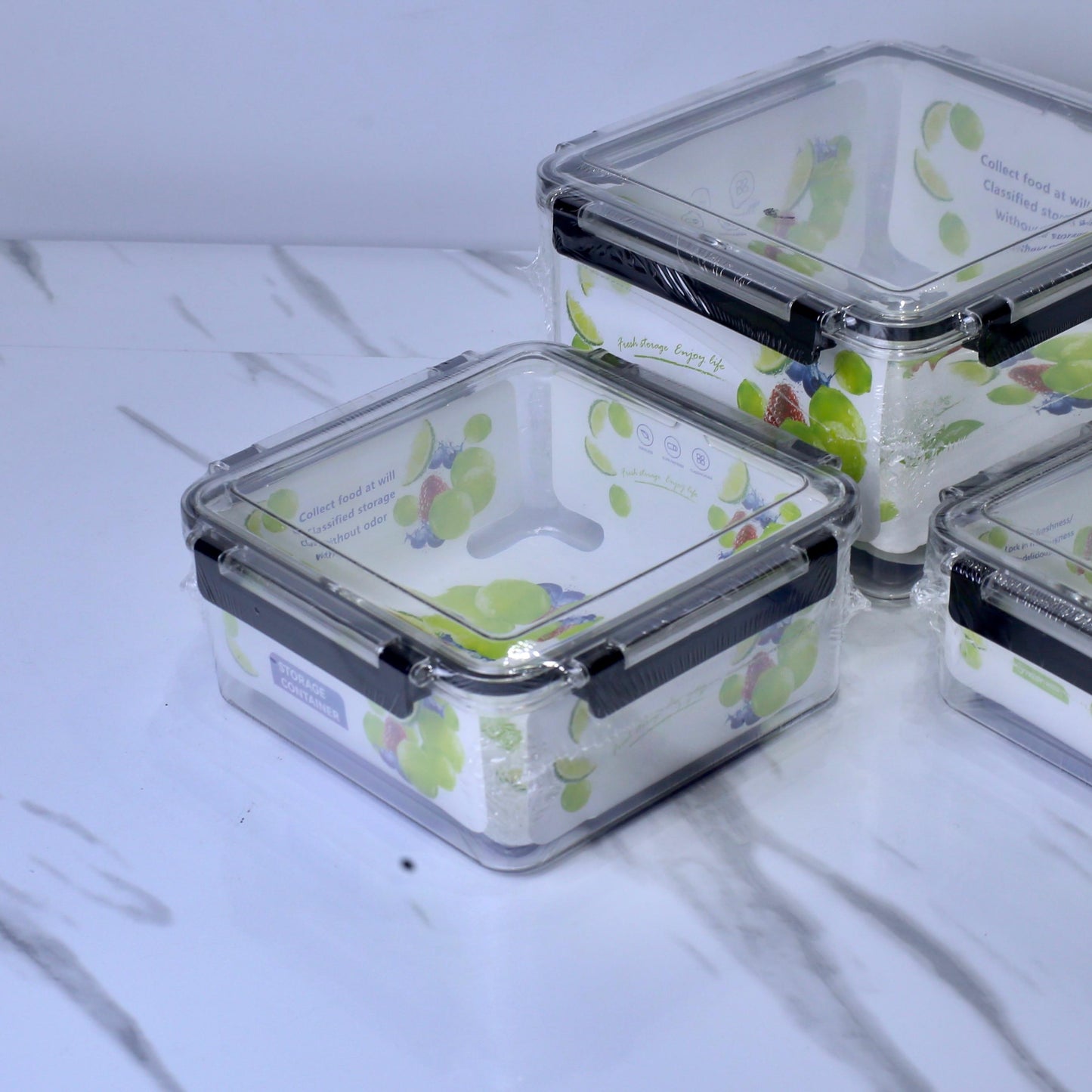 Air Tight Square Plastic Storage Containers Set - 550ML, 1500ML, 3750ML