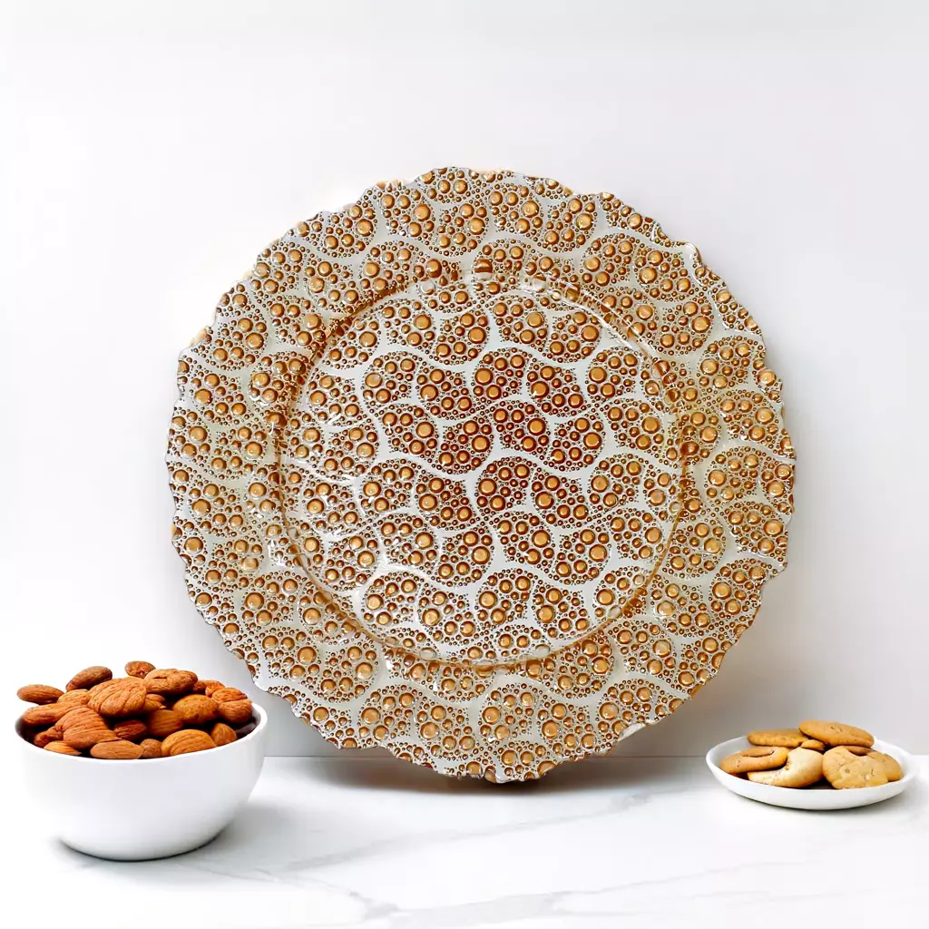 Decorative Glass Decoration Plate with Intricate Bubble Pattern-13 inches
