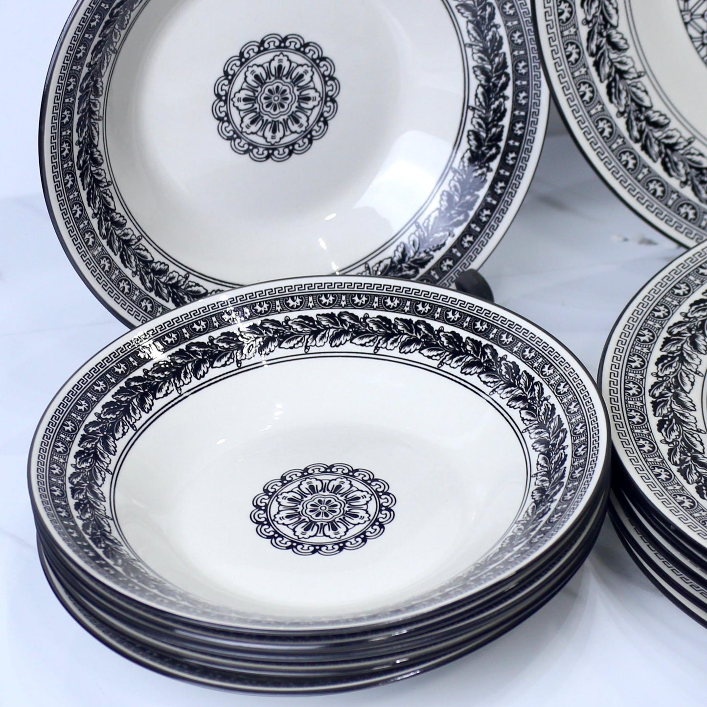 Elegant 18-Piece Black and White Porcelain Plates Set