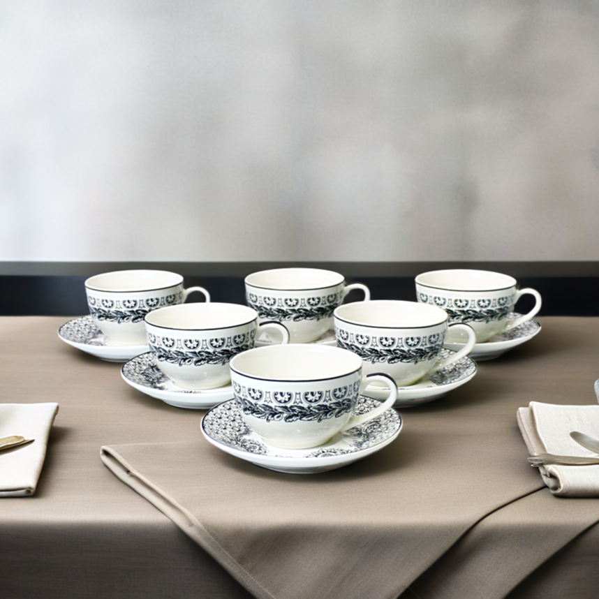 Classic Black and White Cup Saucer Set - 6 Piece