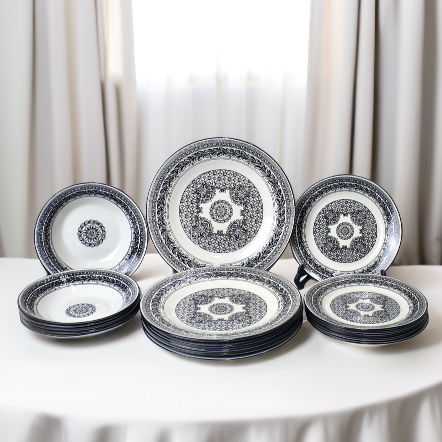 Elegant 18-Piece Black and White Porcelain Plates Set