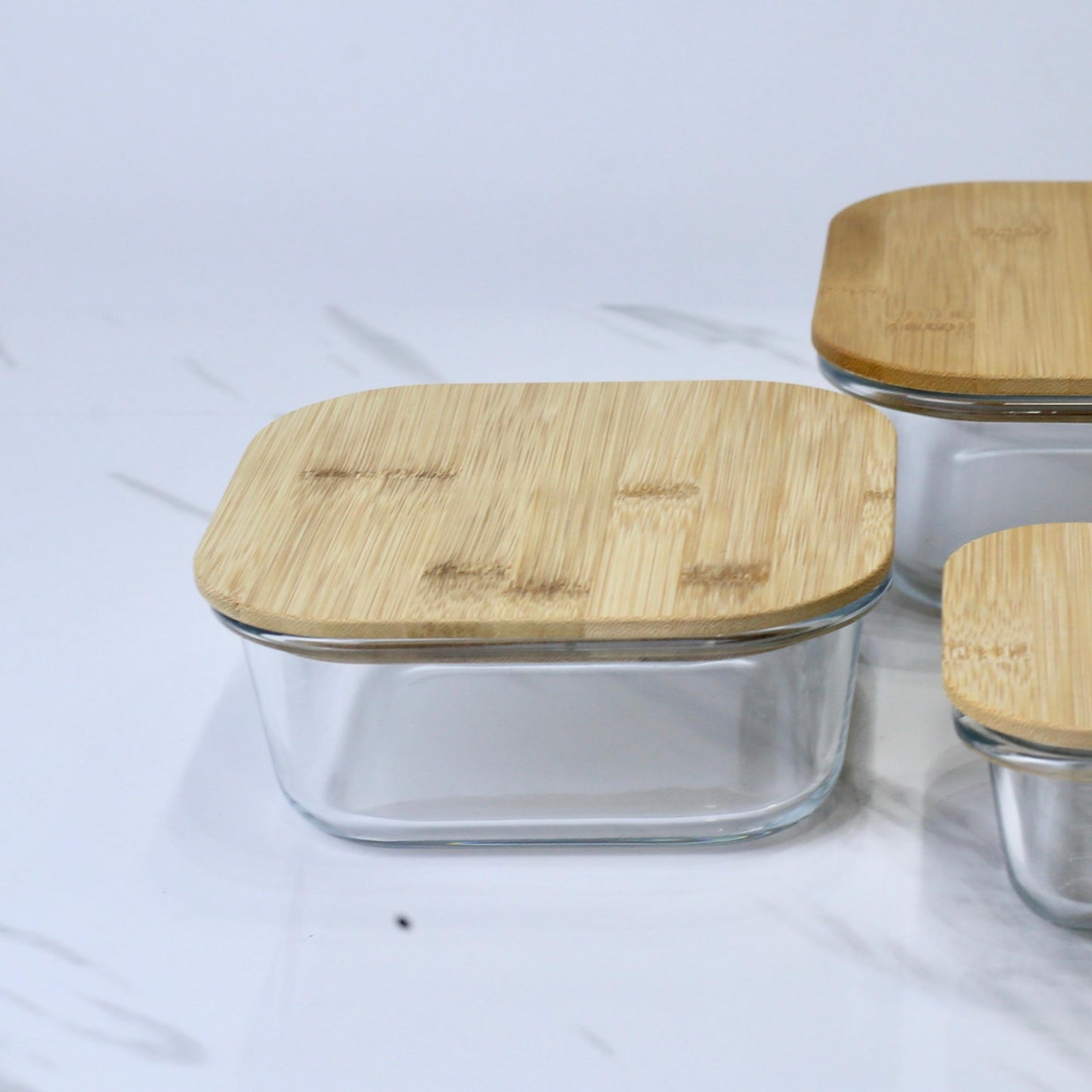 Square Glass Storage Containers with Airtight Bamboo Lids