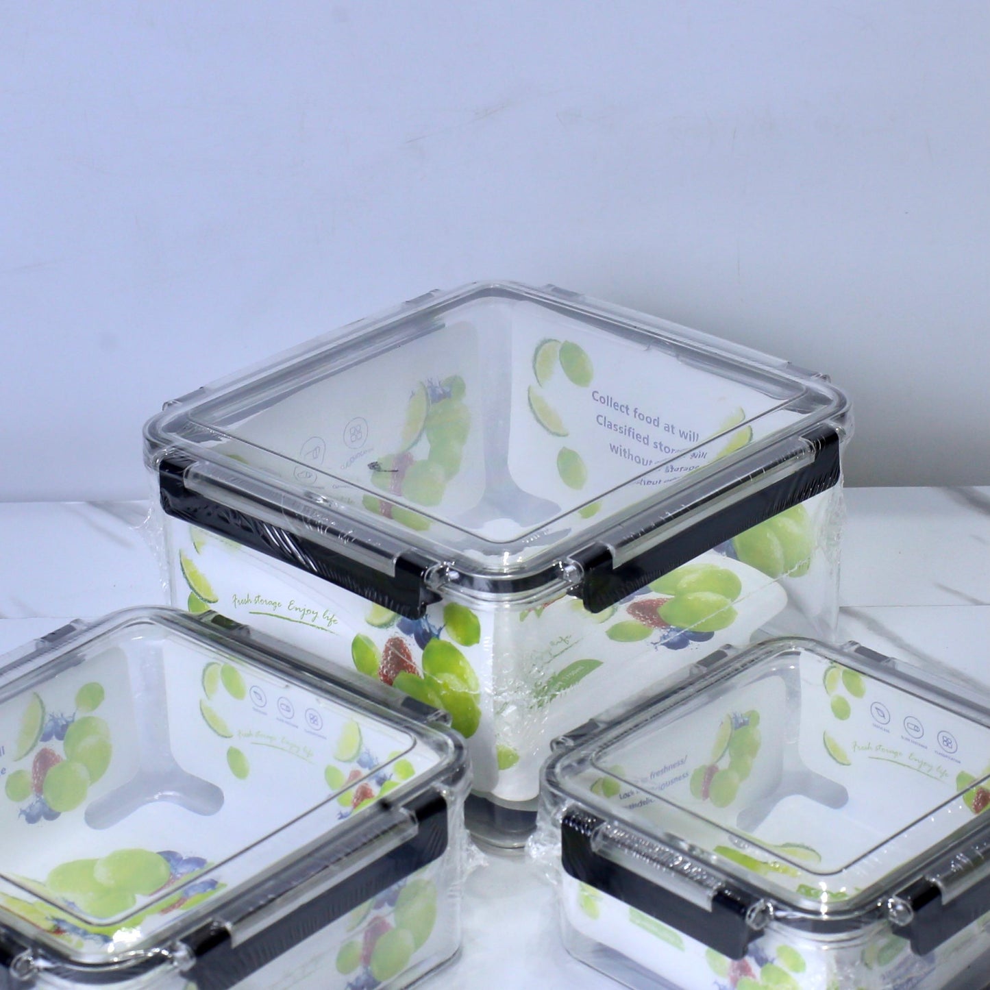 Air Tight Square Plastic Storage Containers Set - 550ML, 1500ML, 3750ML