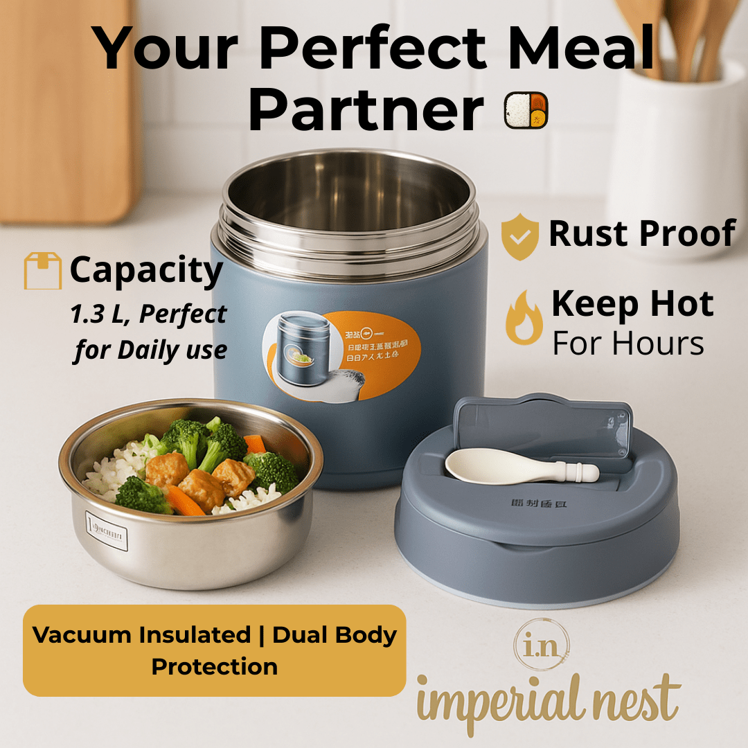 1.3L Vacuum Insulated Lunch Box – Stainless Steel Food Container | Imperial Nest