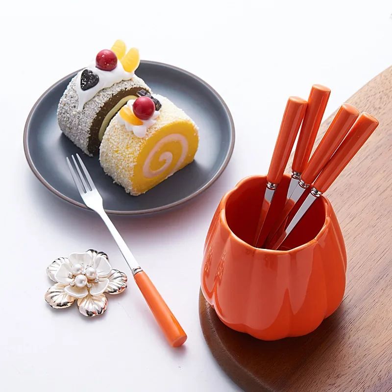 Ceramic Fruit Shape Cutlery Holder Set | Decorative Spoon & Fork Stand for Kitchen and Dining Table