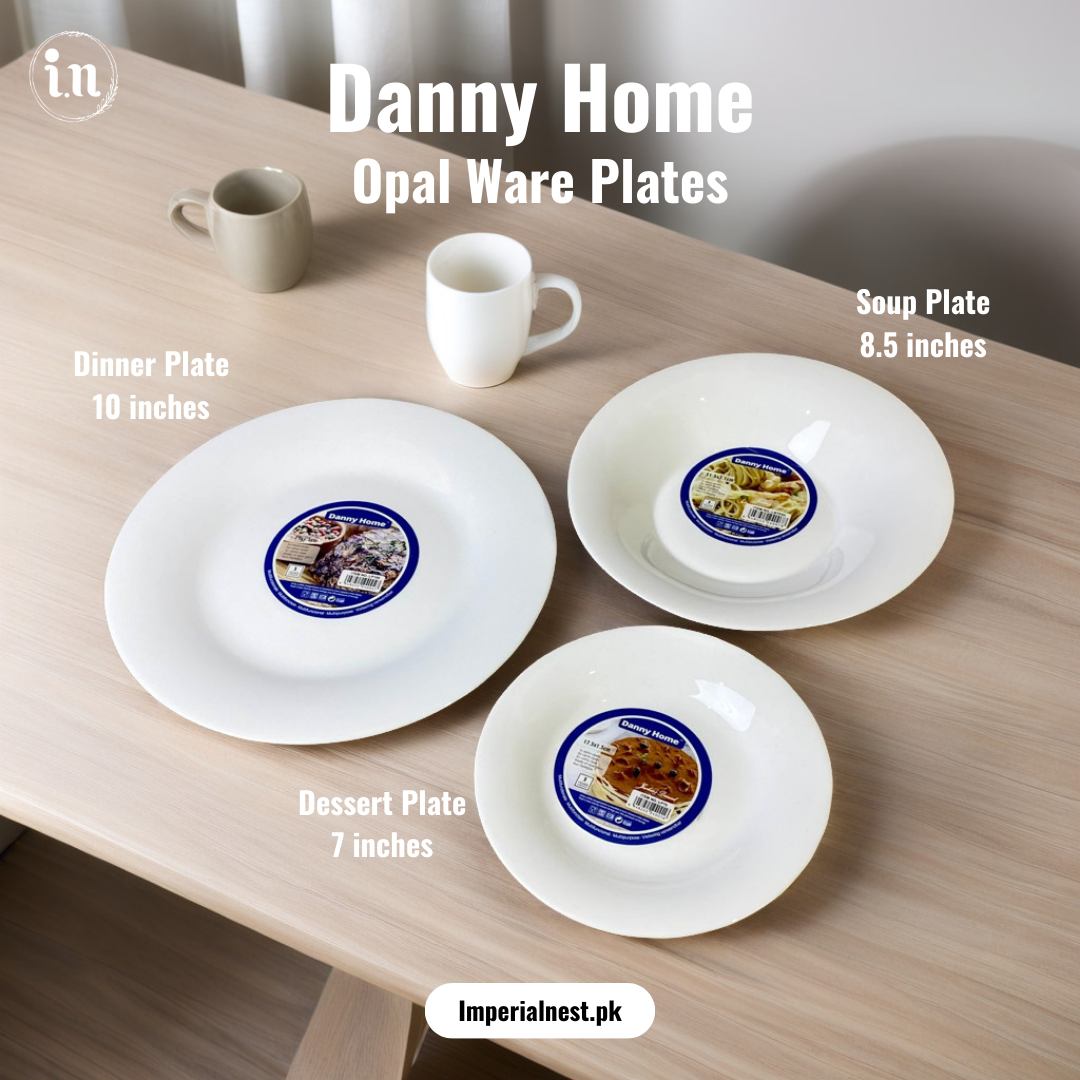 Danny Home Opal Ware Plate Set | Round Shape Marble Plates | Microwave Safe | Dishwasher Safe