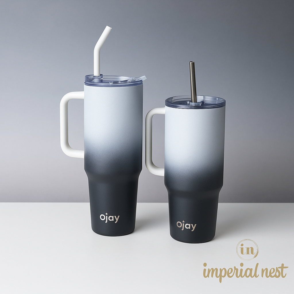 O’jay Velvet Mist Tumbler – 40oz & 50oz | Stainless Steel, Leak-Proof, Gradient Black