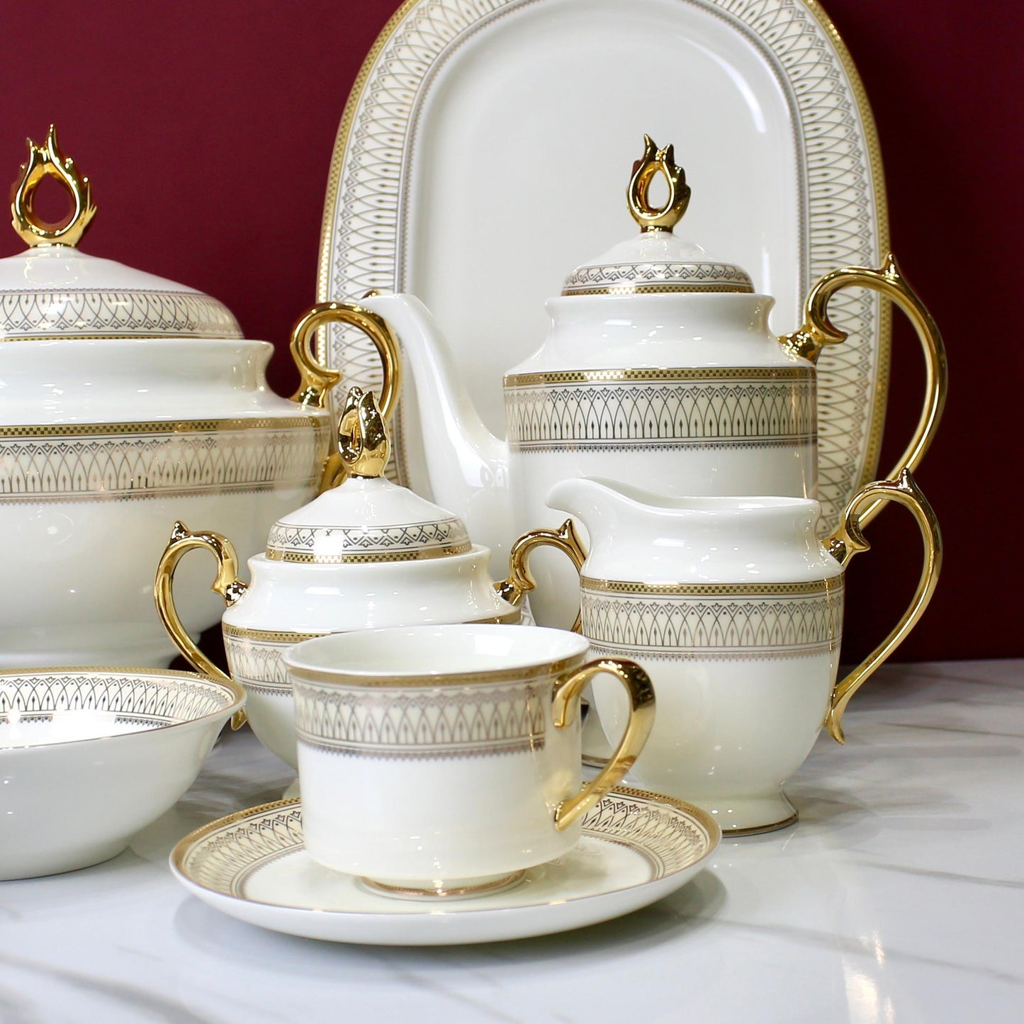 Luxury 61-Piece Bone China Dinner Set - Premium Gold-Trimmed Dinnerware