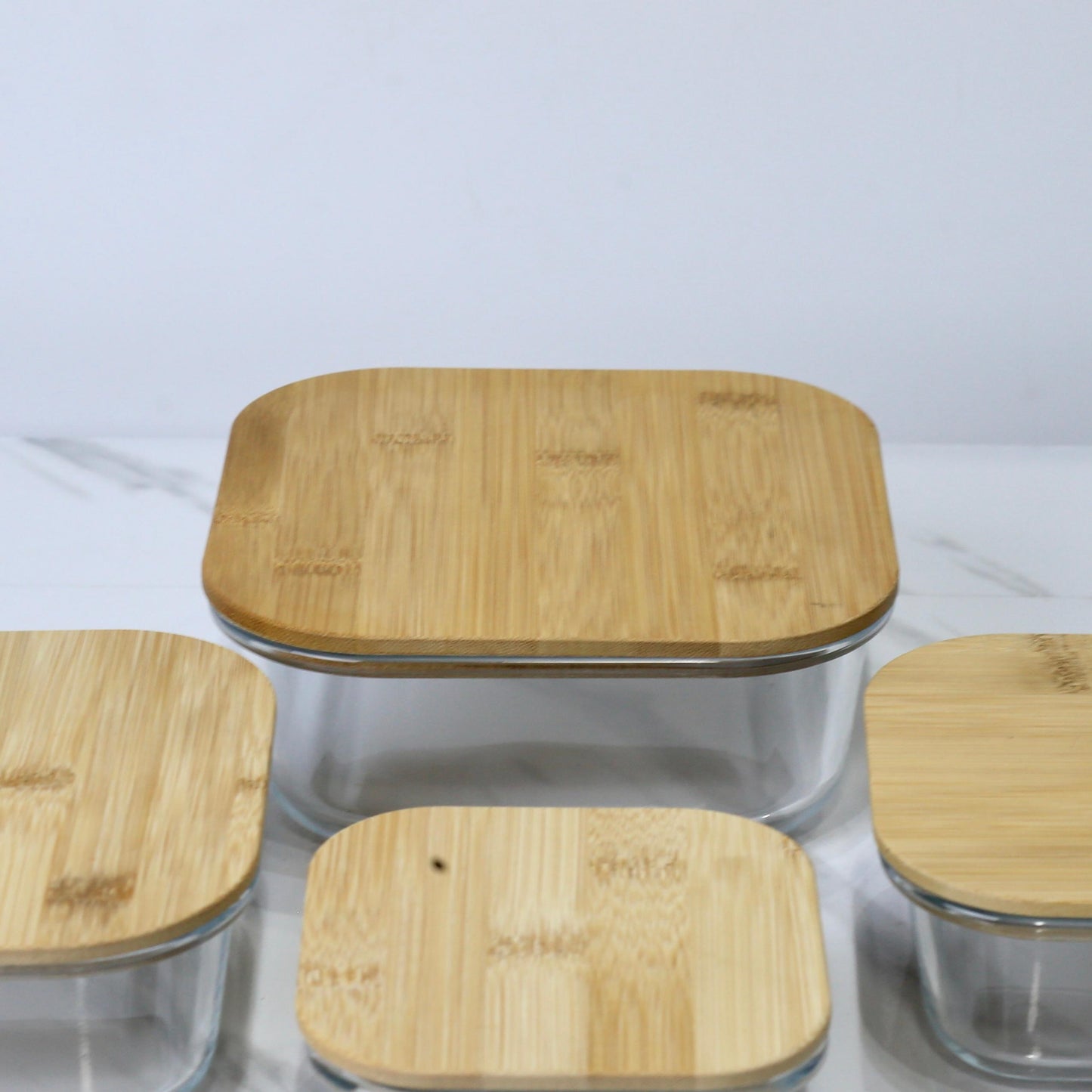 Square Glass Storage Containers with Airtight Bamboo Lids