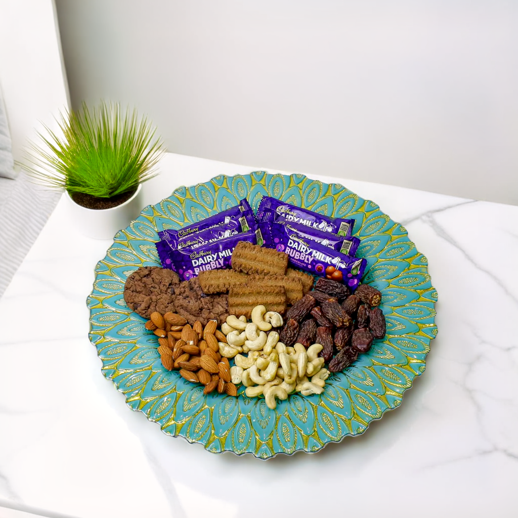 Decorative Elegant Peacock-Inspired Sea Green Glass Decoration Plate-13 inches