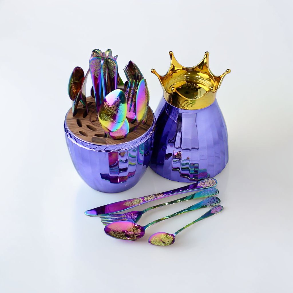 Luxury multicolor shade Cutlery Set with Crown Holder