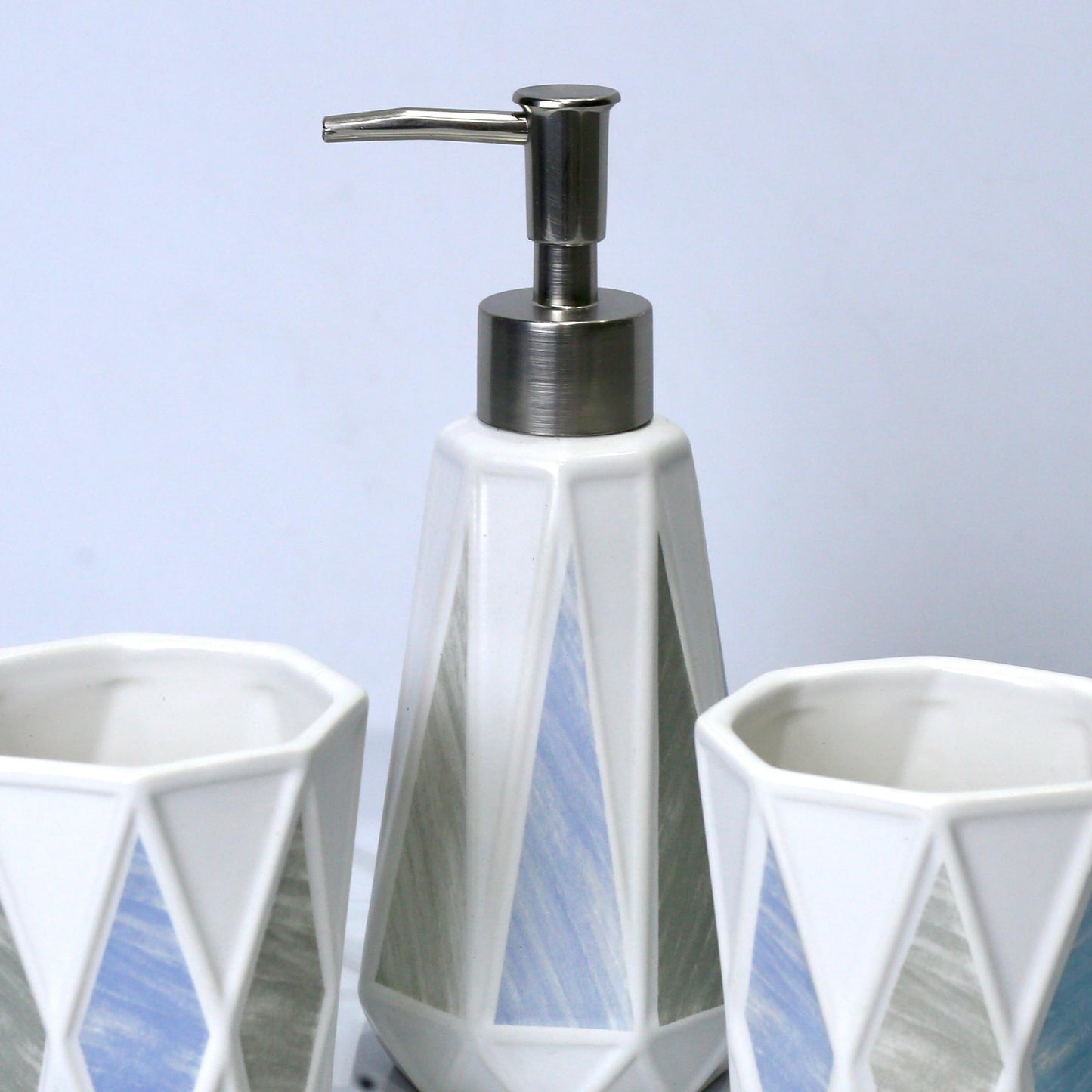 Bathroom Accessories Set with Blue and White Accents
