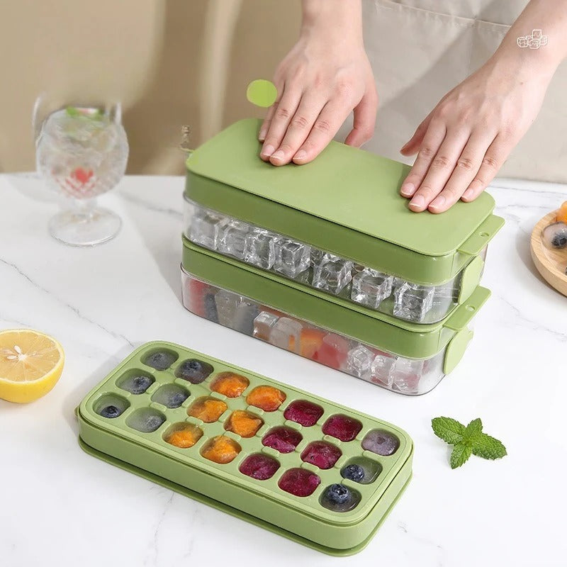 Household Water-filled Silicone Ice Box with Lid Homemade Ice Cube Mold 21 Compartments