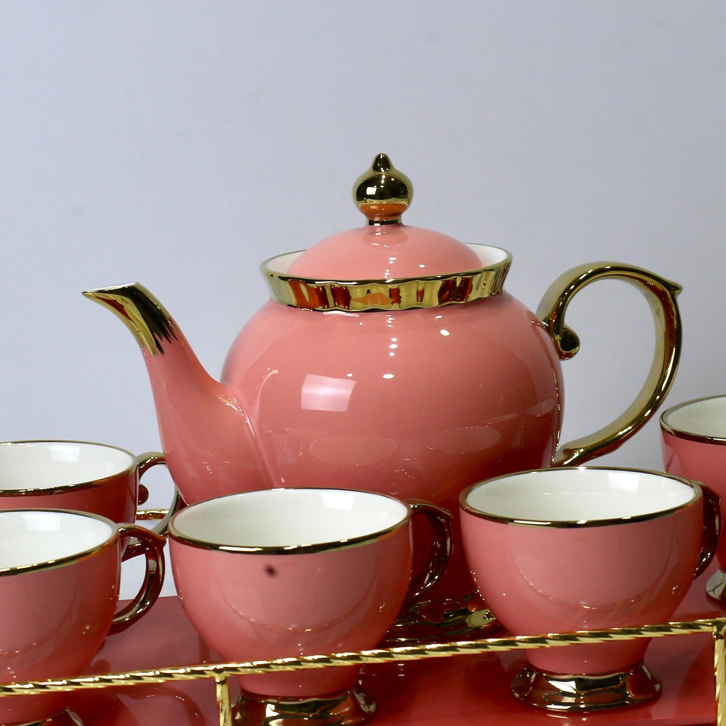 Elegant 9-Piece Porcelain Coffee Set with Gold Accents