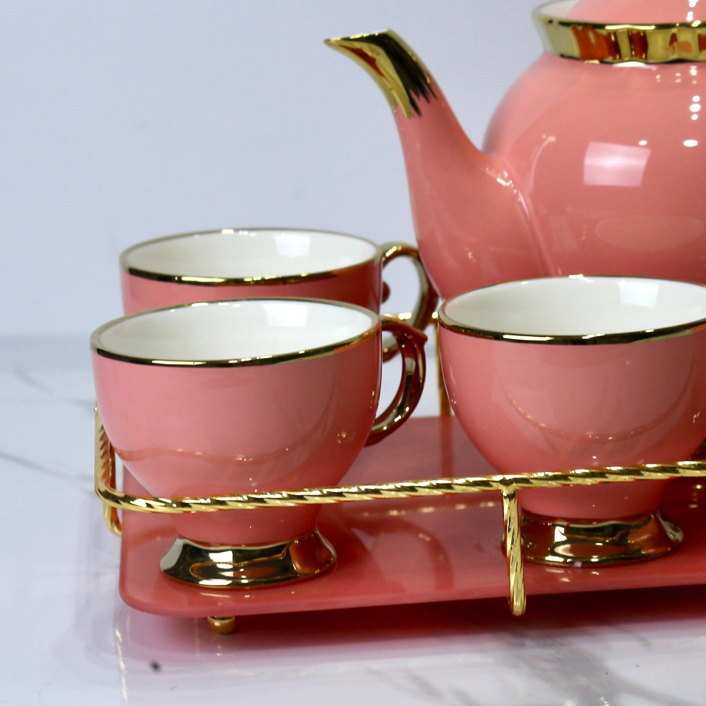 Elegant 9-Piece Porcelain Coffee Set with Gold Accents