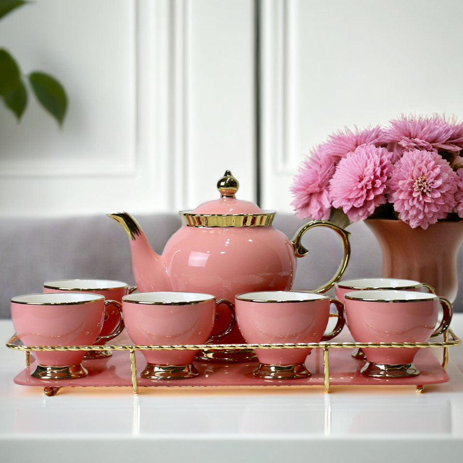 Elegant 9-Piece Porcelain Coffee Set with Gold Accents