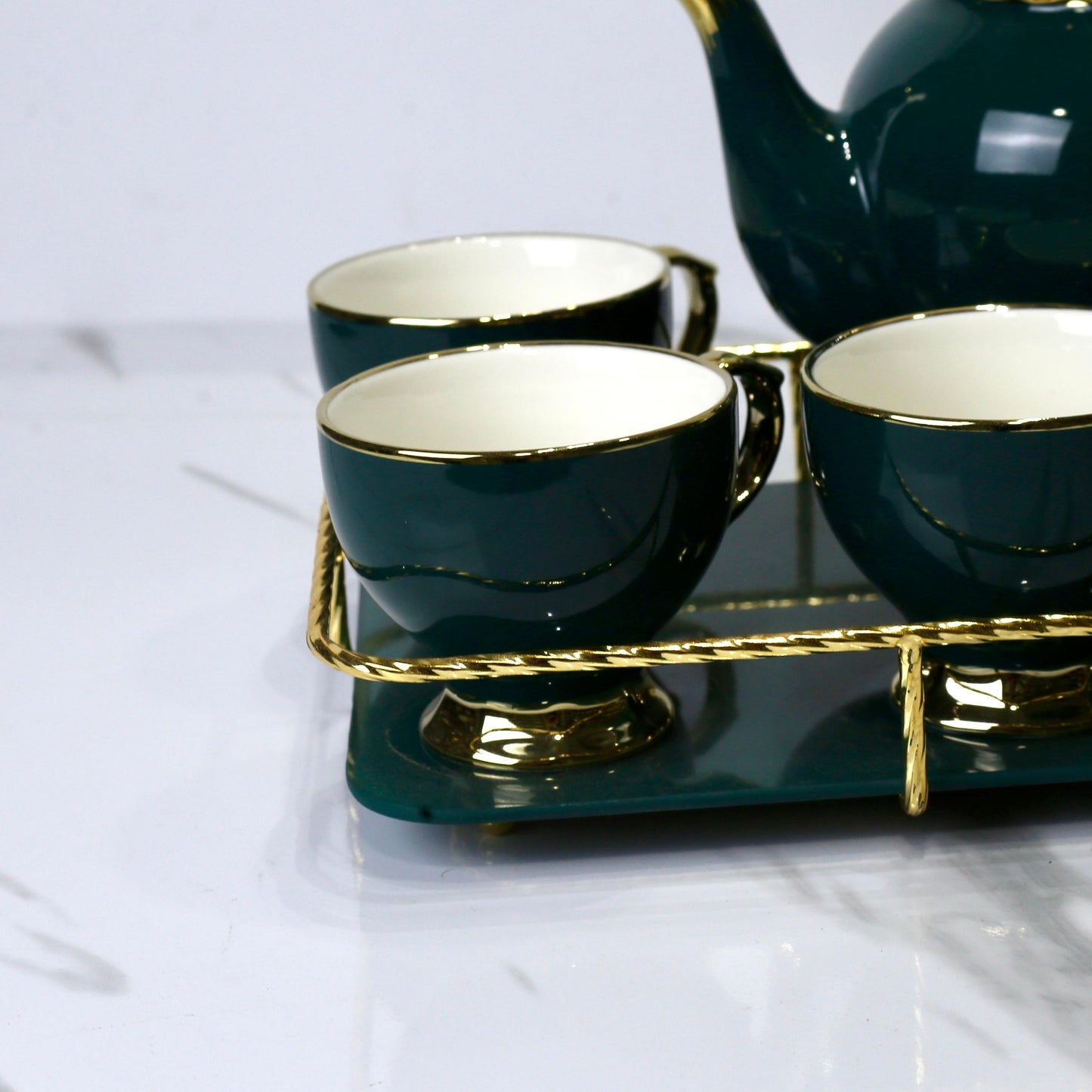 Elegant 9-Piece Porcelain Coffee Set with Gold Accents