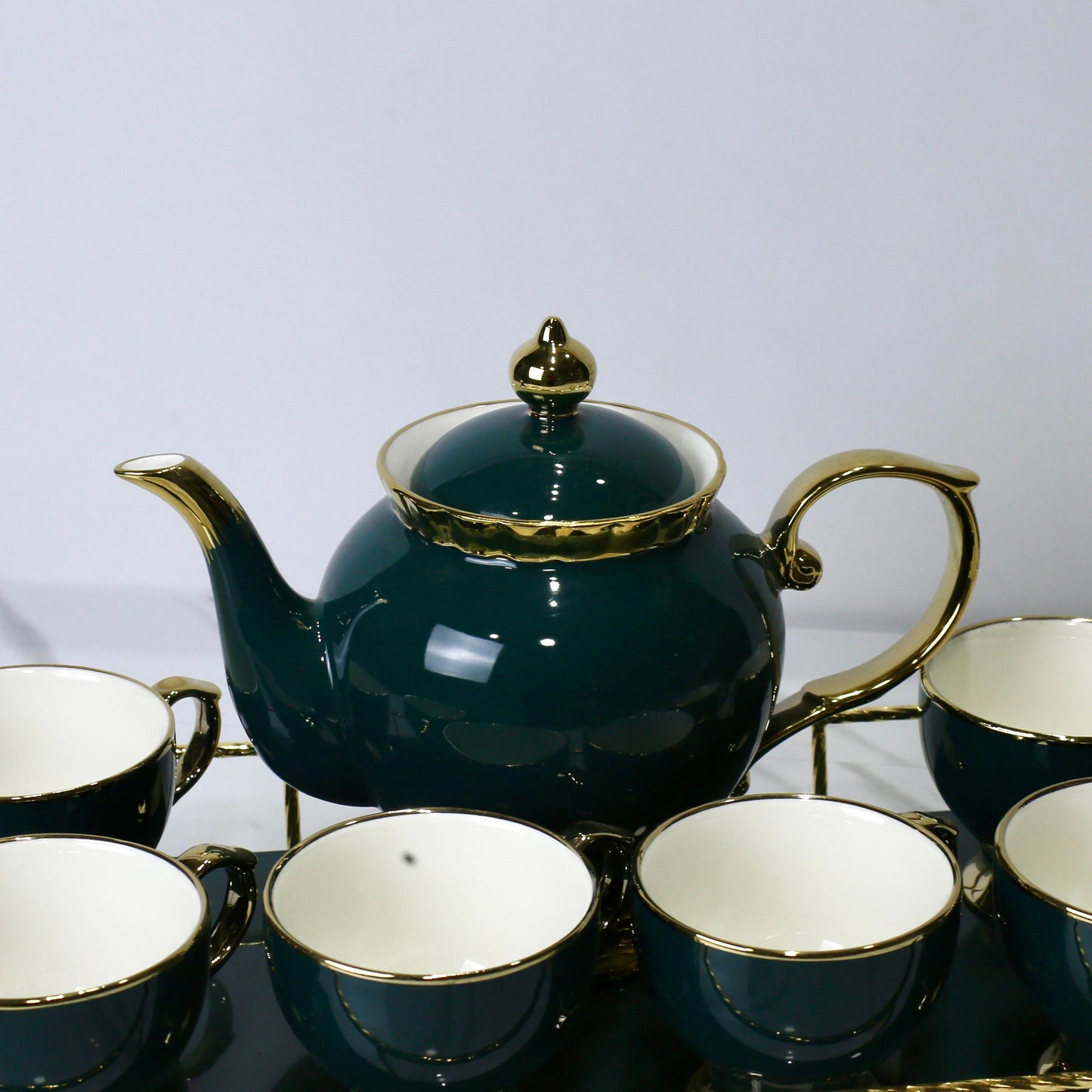 Elegant 9-Piece Porcelain Coffee Set with Gold Accents