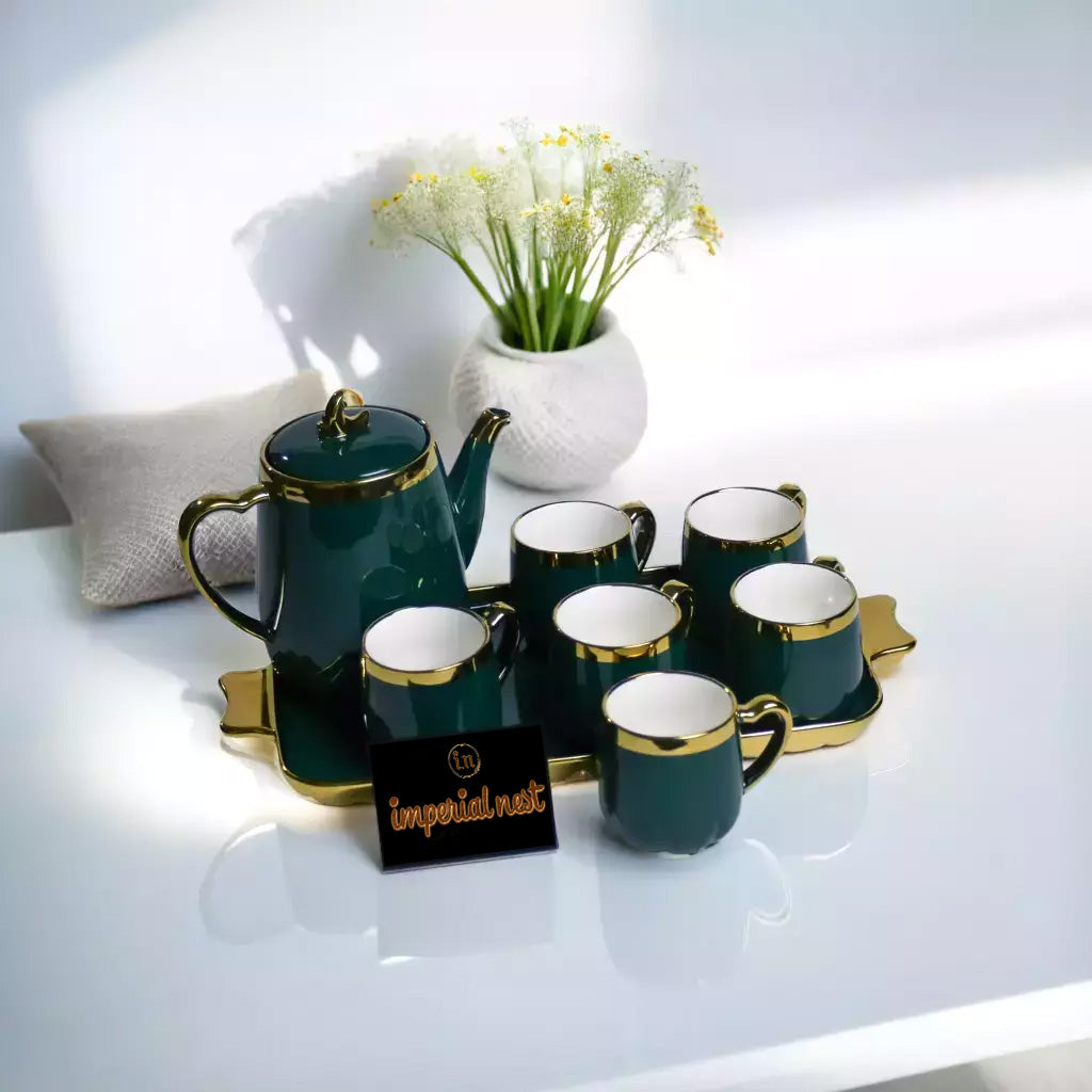 Elegant Premium Coffee Set with Six Cups and Tray