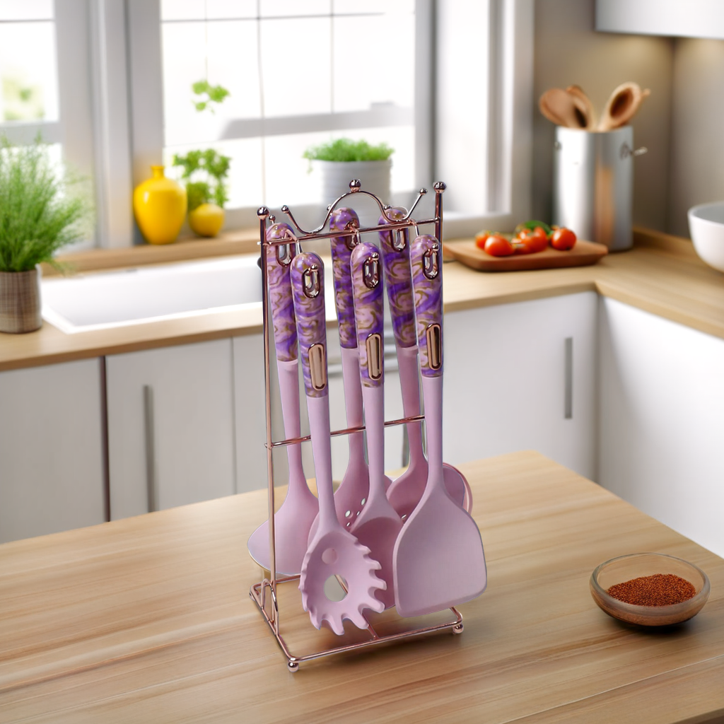 Premium Purple/Pink Silicone Kitchen Utensil Set - 7 Pieces