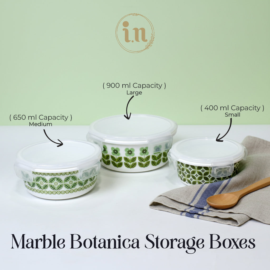 Marble Botanica 3-Piece Storage Box Set | Airtight Glass Containers with Lock Lids