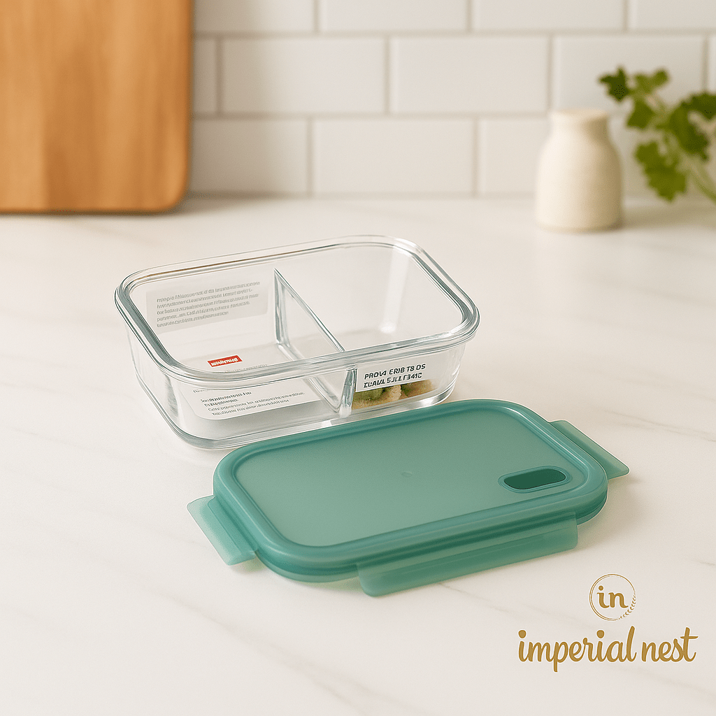 2-Compartment Glass Storage Box β 1000ml | Leakproof Meal Prep Container | Imperial Nest