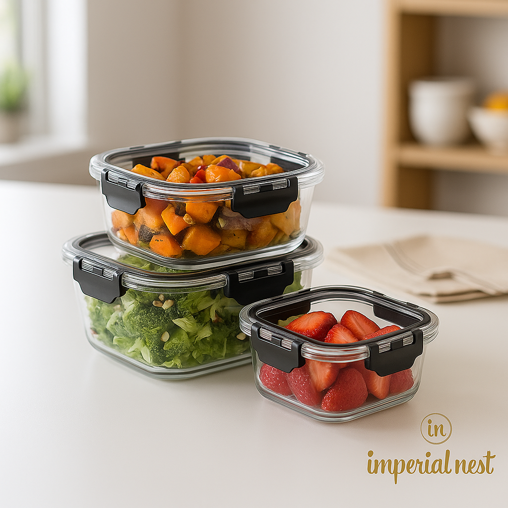 3pcs Square Glass Food Storage Containers – 320ml, 580ml, 800ml | Leak-Proof, BPA-Free