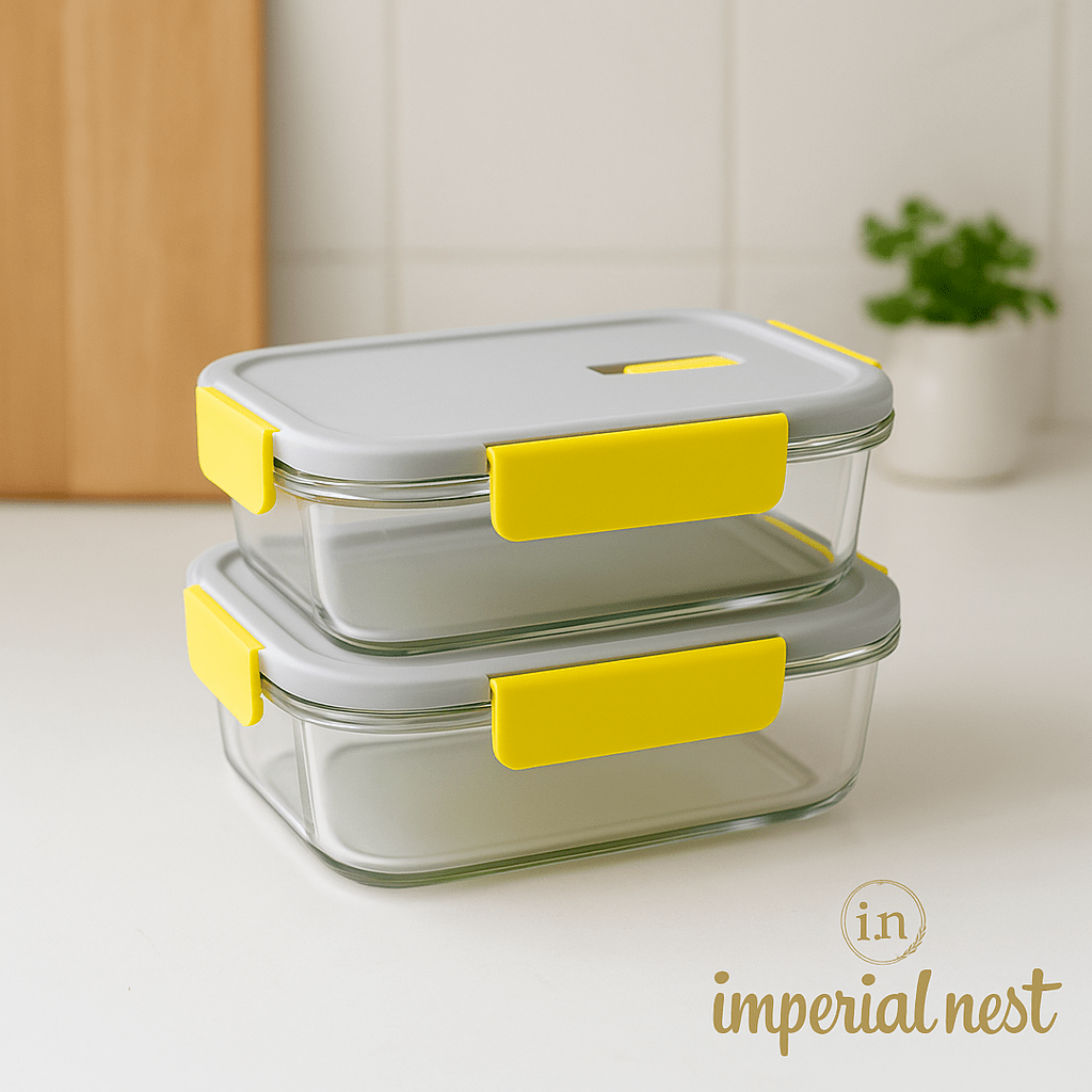 Glass Food Storage Containers | Leakproof with Yellow Locks | Imperial Nest