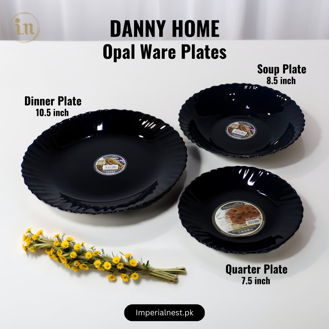 Danny Home Opal Ware Plate Set | Kingri Shape Marble Plates | Microwave Safe | Dishwasher Safe