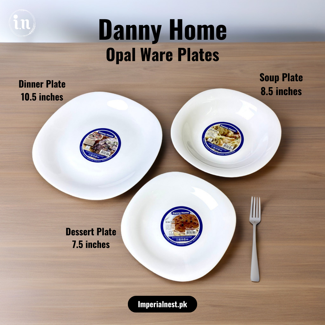 Danny Home Opal Ware Plate Set | Square Shape Marble Plates | Microwave Safe | Dishwasher Safe
