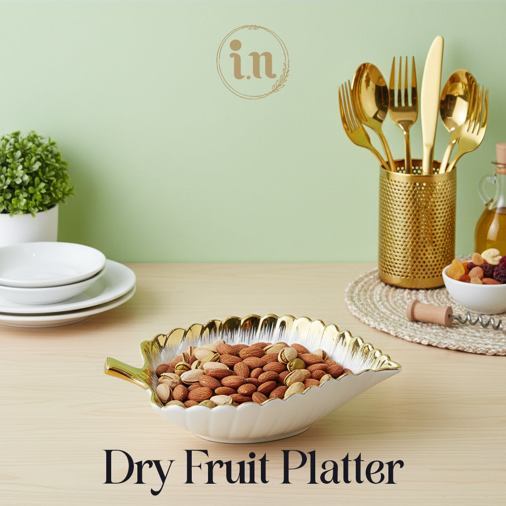 Elegant Leaf-Shaped Serving Platter with Gold Rim