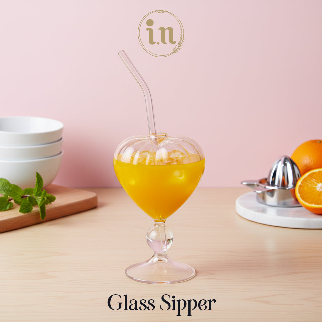 Heart Glass Sipper with Bent Straw π