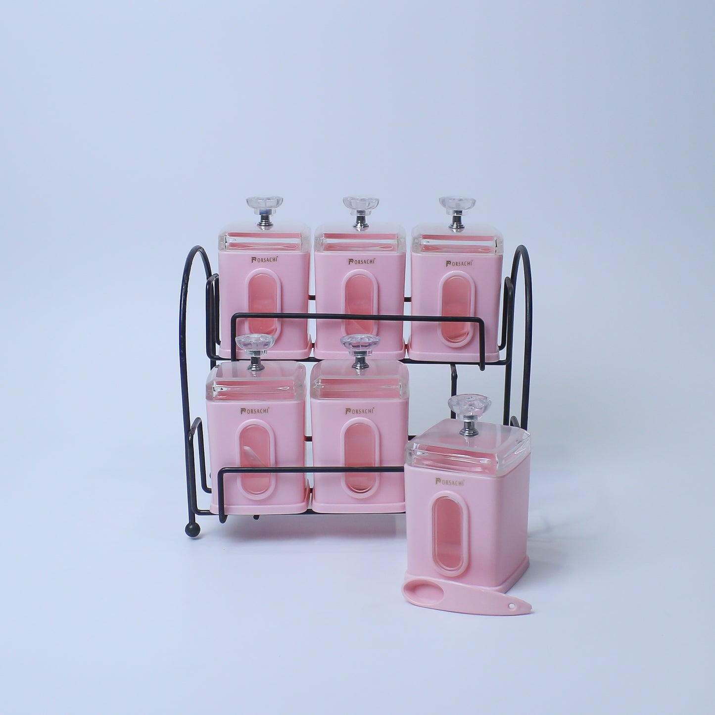 Spice Jar Set | Spice Organizer With Stand | 6 Pcs (270ml each) Airtight Jars with Stand