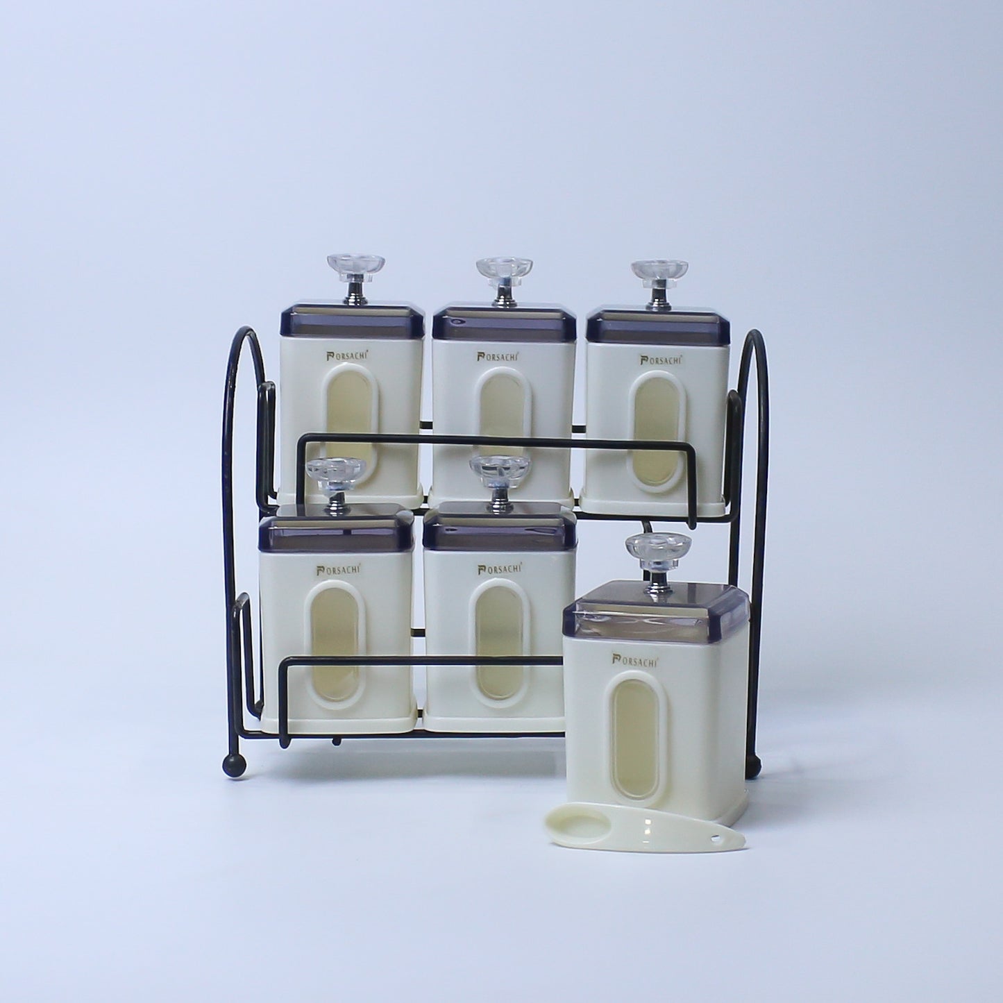 Spice Jar Set | Spice Organizer With Stand | 6 Pcs (270ml each) Airtight Jars with Stand