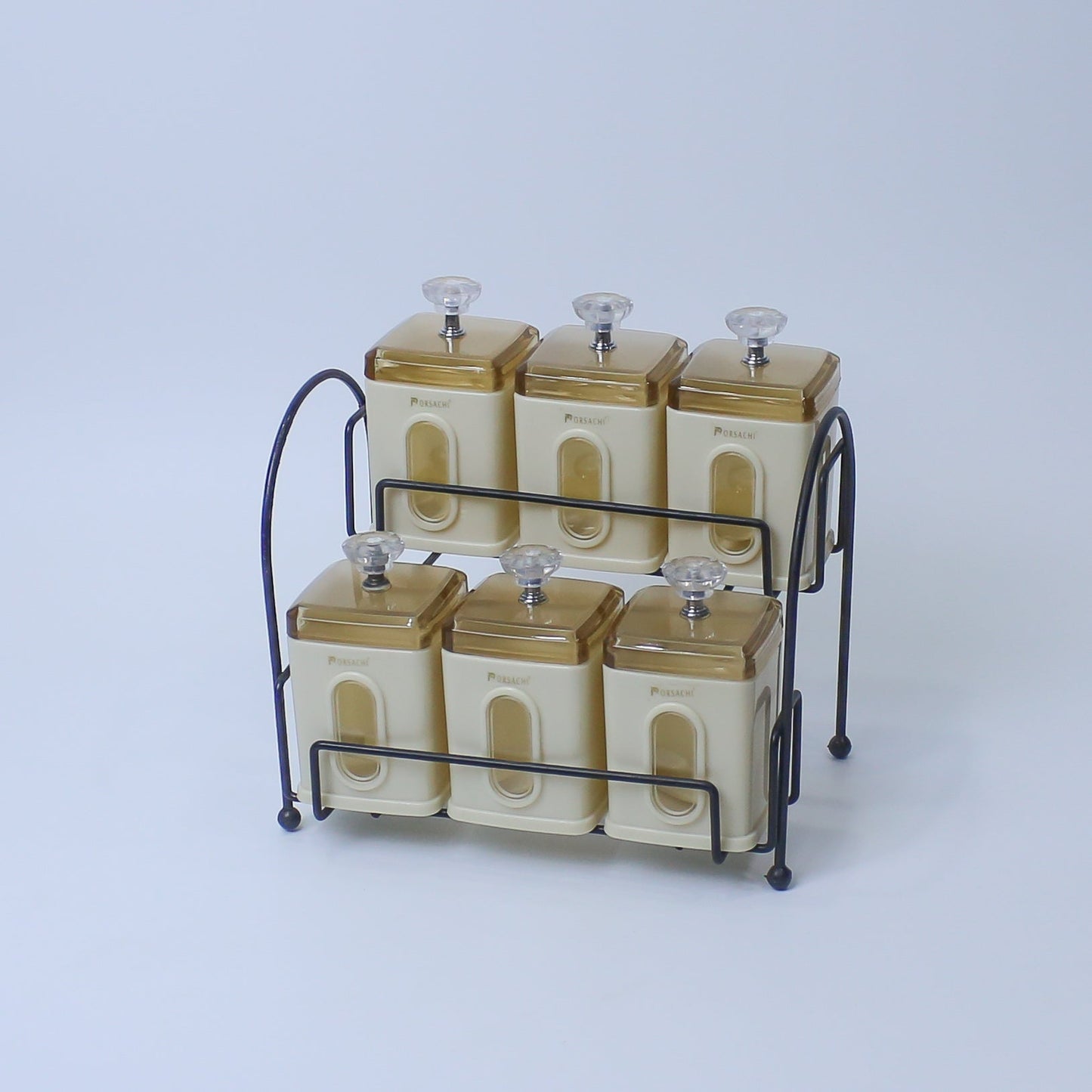 Spice Jar Set | Spice Organizer With Stand | 6 Pcs (270ml each) Airtight Jars with Stand