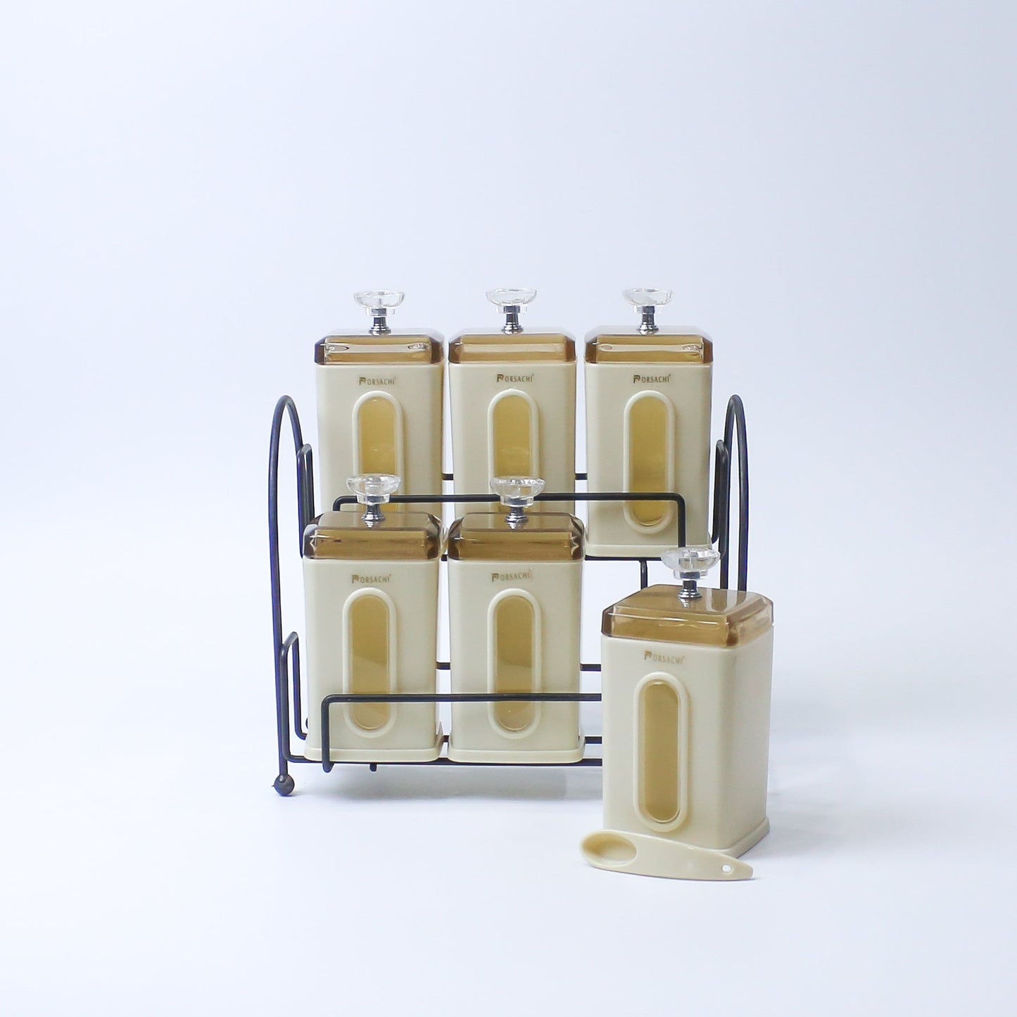 Spice Jar Set | Spice Organizer With Stand | 6 Pcs (400ml each) Airtight Jars with Stand